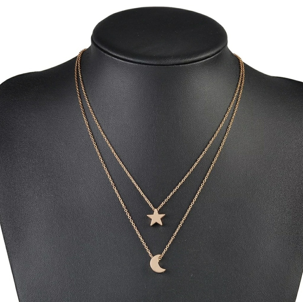 Silver & Gold Star & Moon Layered Charm Necklace